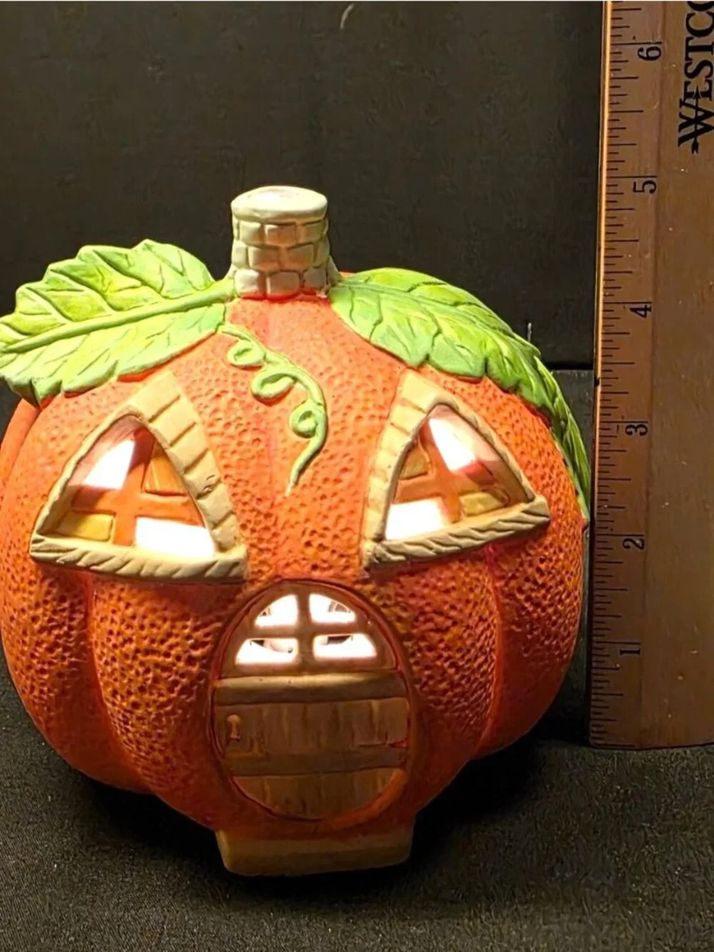 Vintage Brinn's Light-Up Spooky Pumpkin Jack-O-Lantern House Halloween Decor